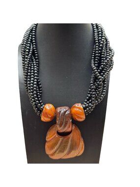 Vintage Gerda Lynggaard Monies Black Amber Multi Strand Horn Necklace Runway